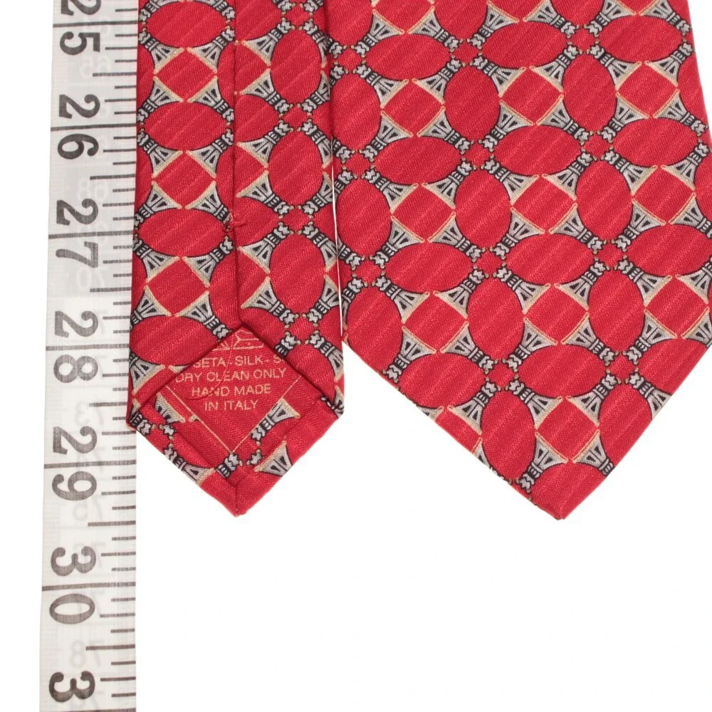 Brioni NWOT Neck Tie in Red / Beige / Black Geometric Print 100% Silk